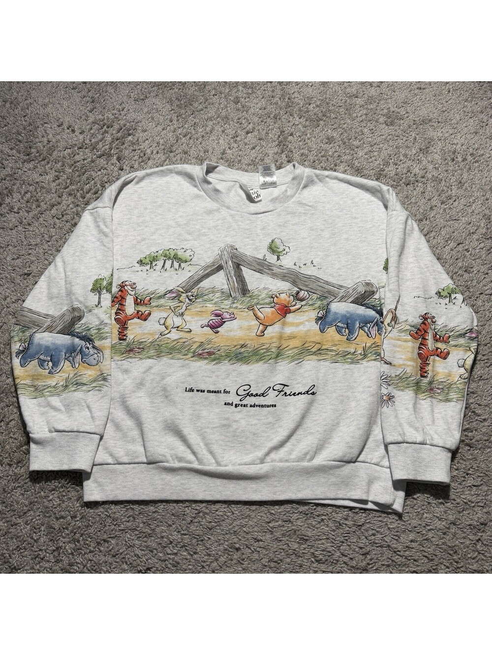 Disney Winnie the Pooh & Friends Graphic Gray Crewneck Sweatshirt Adult Size L